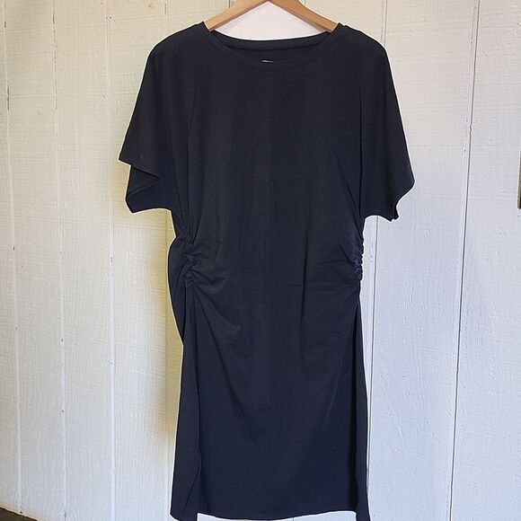 SEED TO STYLE Organic Cotton Black Side Ruching T-Shirt Pullover Lounge Dress xl - Picture 3 of 12